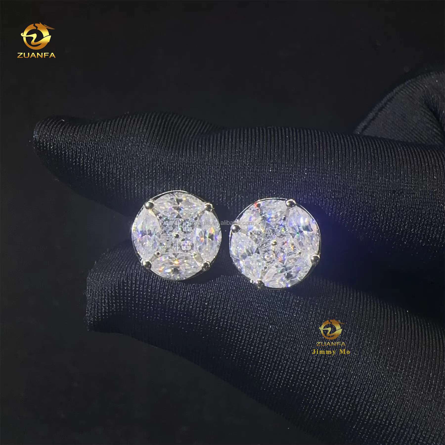 Hip Hop Luxury Rapper Style Iced Out Man Stud Earrings Marquise+Princess Moissanite Diamond Screw Back Stud Earring 925 Silver
