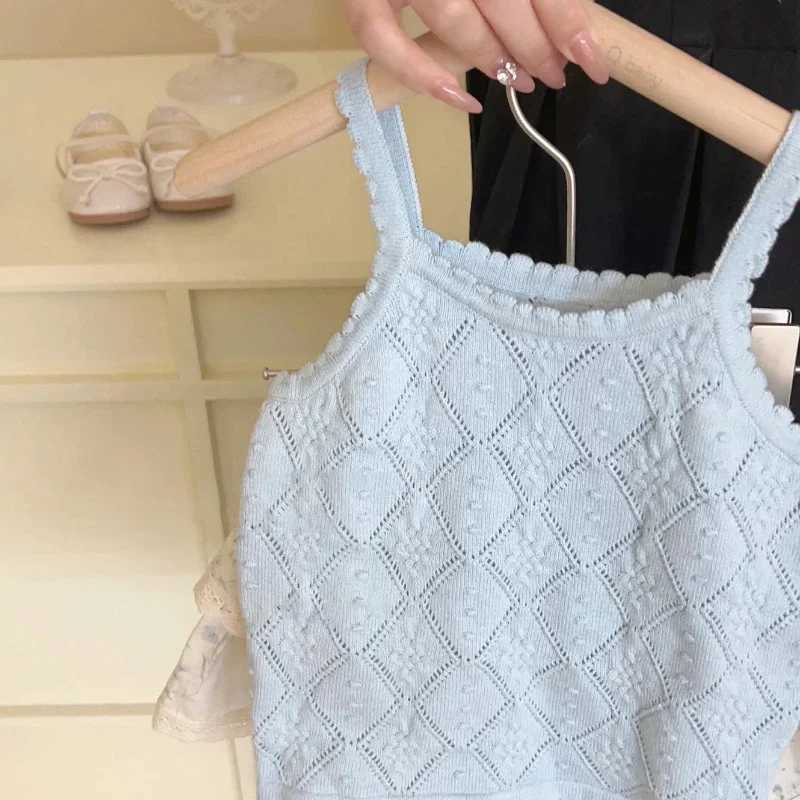 Korean Children 2025 New Fashion Summer New Girl Sleeveless Top Sweet Flower Skirt Set Cotton Sweet Girl Clothing SetXJ250410