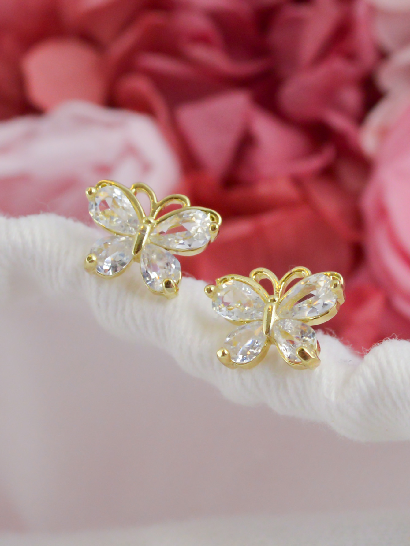 Chic Ladies' Silver & Gold Plated Butterfly Earrings Featuring Sparkling Zircons