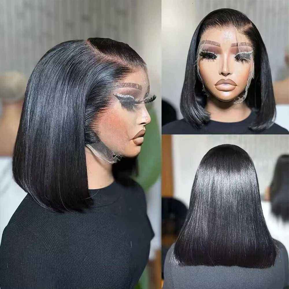 200 Density 13x4 Short Bob Straight Brazilian Remy Hair HD Transparent Lace Full Lace Frontal Wigs 100 Human Hair For WomenT251111