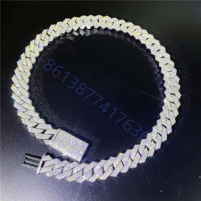 Zuanfa 20mm 3 Rows Mens Heavy Chain 925 Sterling Silver Hand Set VVS Moissanite Diamond Cuban Link Chain