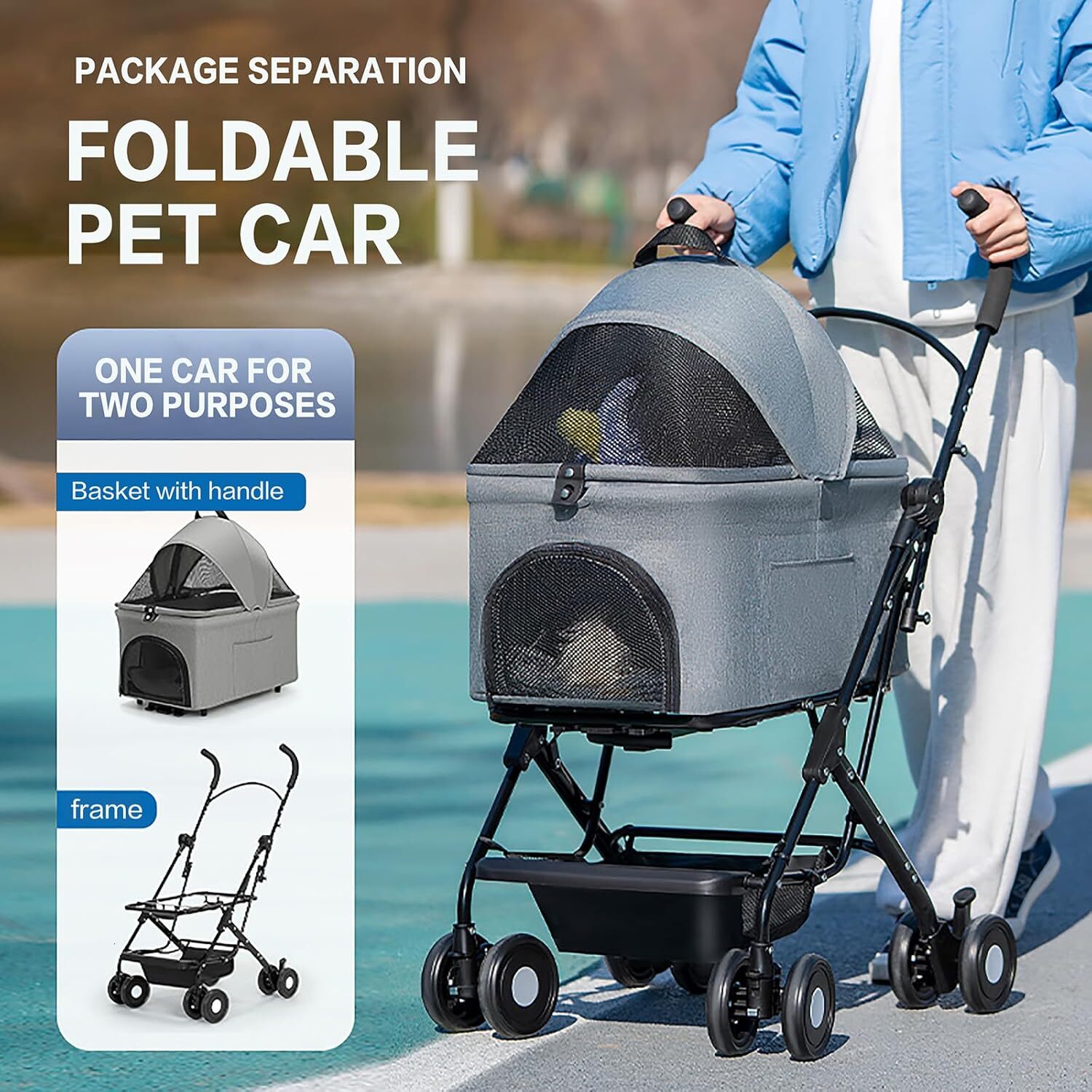 k eratisnik 3in1 dog cart 4wheel folding pet cart with detachable strap multi functional dog travel strap portable pet slow running baby cart suitable