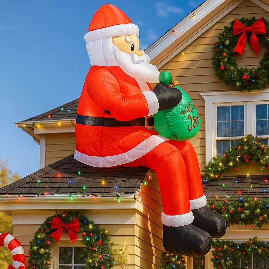 Christmas 6FT Christmas Decorations Inflatable Santa Claus Holding Gift Toys Home Yard Ornaments with LED Decor Christmas Party Toy Y251111