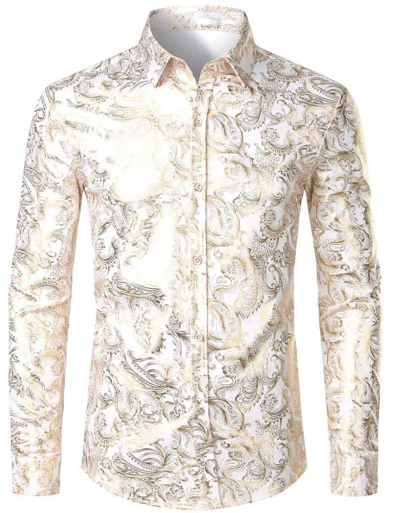 2024 Mens Floral Long Sleeve Shirt Mens Casual All-match Fashion Street Mens Shirt Lapel Single-breasted Long Sleeve Top K251110