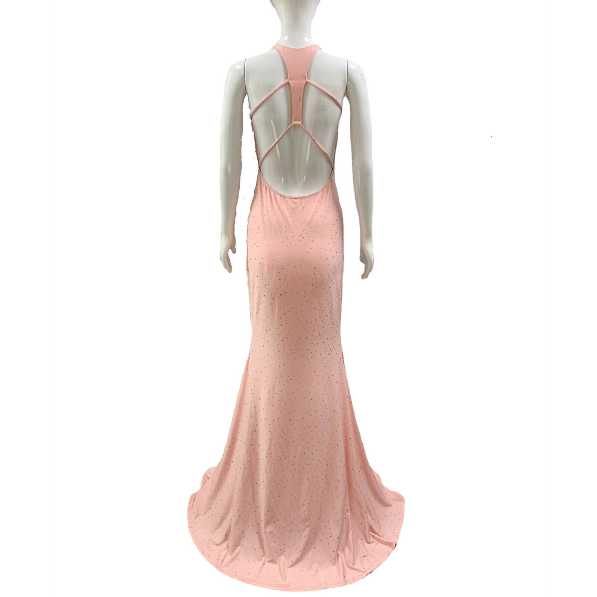 2025 New French Hanging Neck Strap Sequin High Grade Slim Fit Wrap Hip Sweeping Sexy Dress