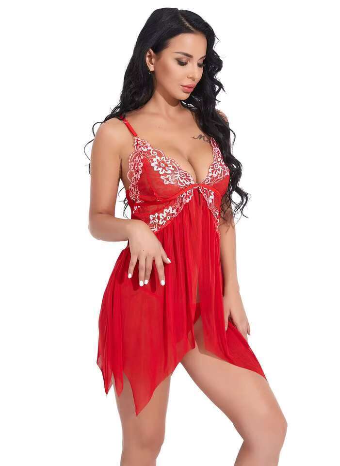 Sexy Gerie Women Sleepwear Dress Hot See Through Front Closure Pamas Babydoll Lace Mesh Nightgown Nighties