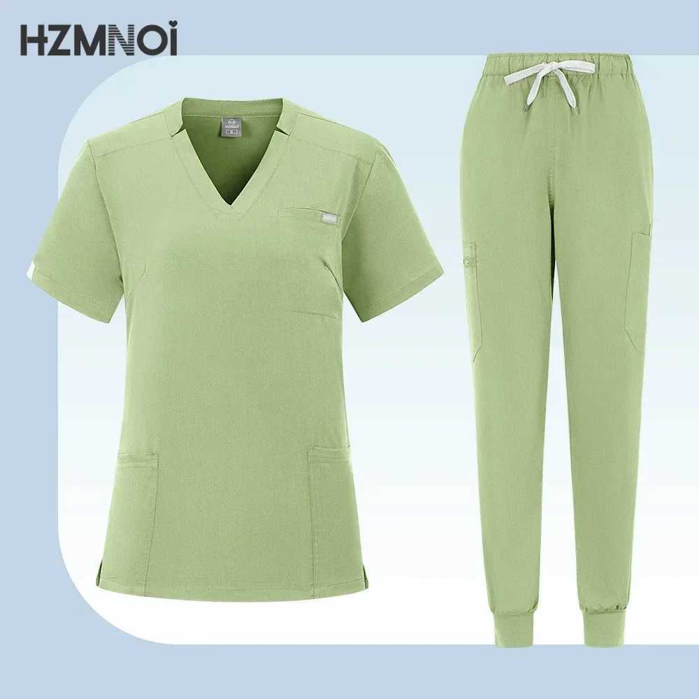 High Quallity Nurse Uniforms with Pockets Beauty Sn Work Clothes Surgical Top+Jogger Pants Clinic Workwear Medical Scrubs Set X250410