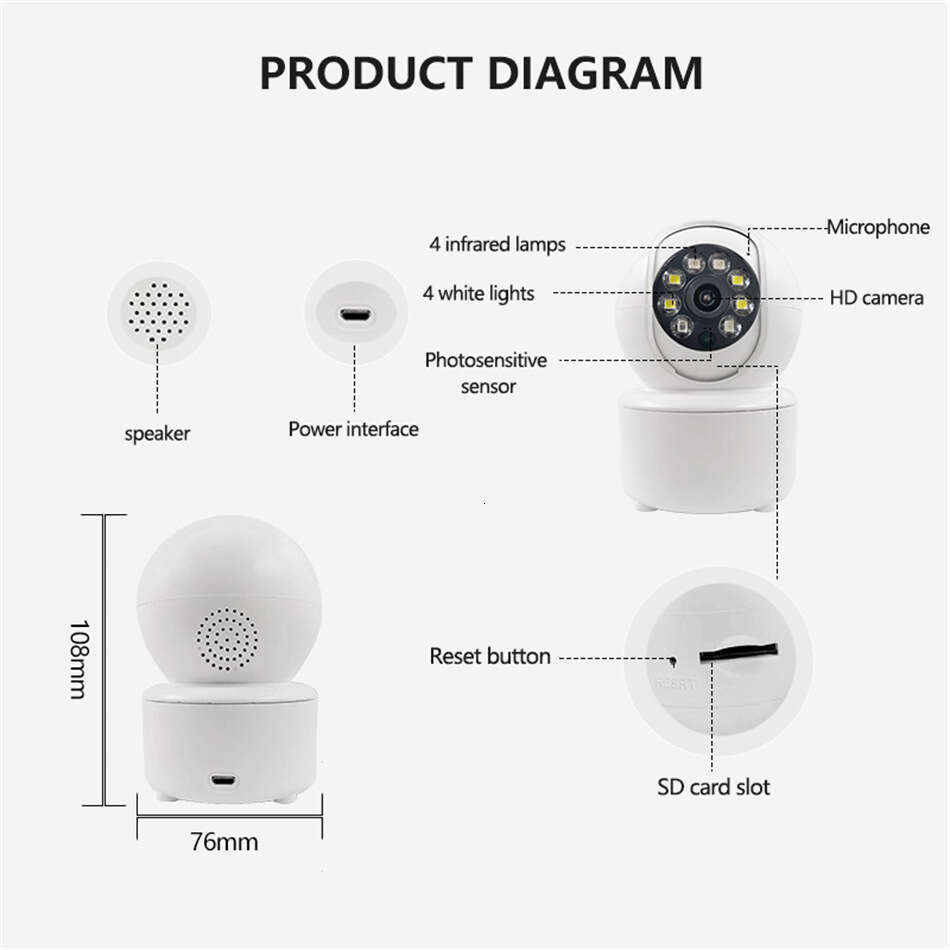 Indoor 3 megapixel wireless camera wifi monitoring 360 degree rotation mobile phone remote home