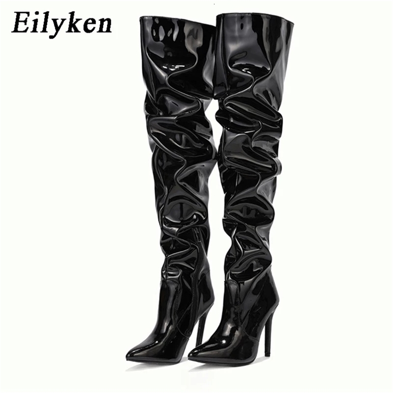 Eilyken Red Women Over The Knee Boots High Heels Patent Leather Solid Pointed Toe Stiletto Side Zipper Sapatos Femininos 251023ww1