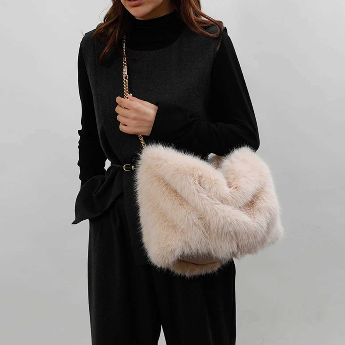 Women Fashion Plush Shoulder Bag Solid Color Woven Strap Large Capacity Soft Material Zipper Lightweight Daily Commute HandbagT251110