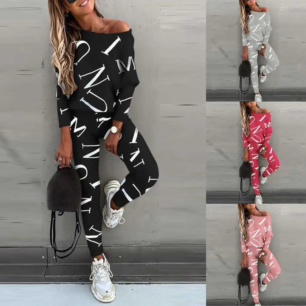 Casual sportswear two-piece set shoulder set womens spring letter set sportswear skin friendlyW250411