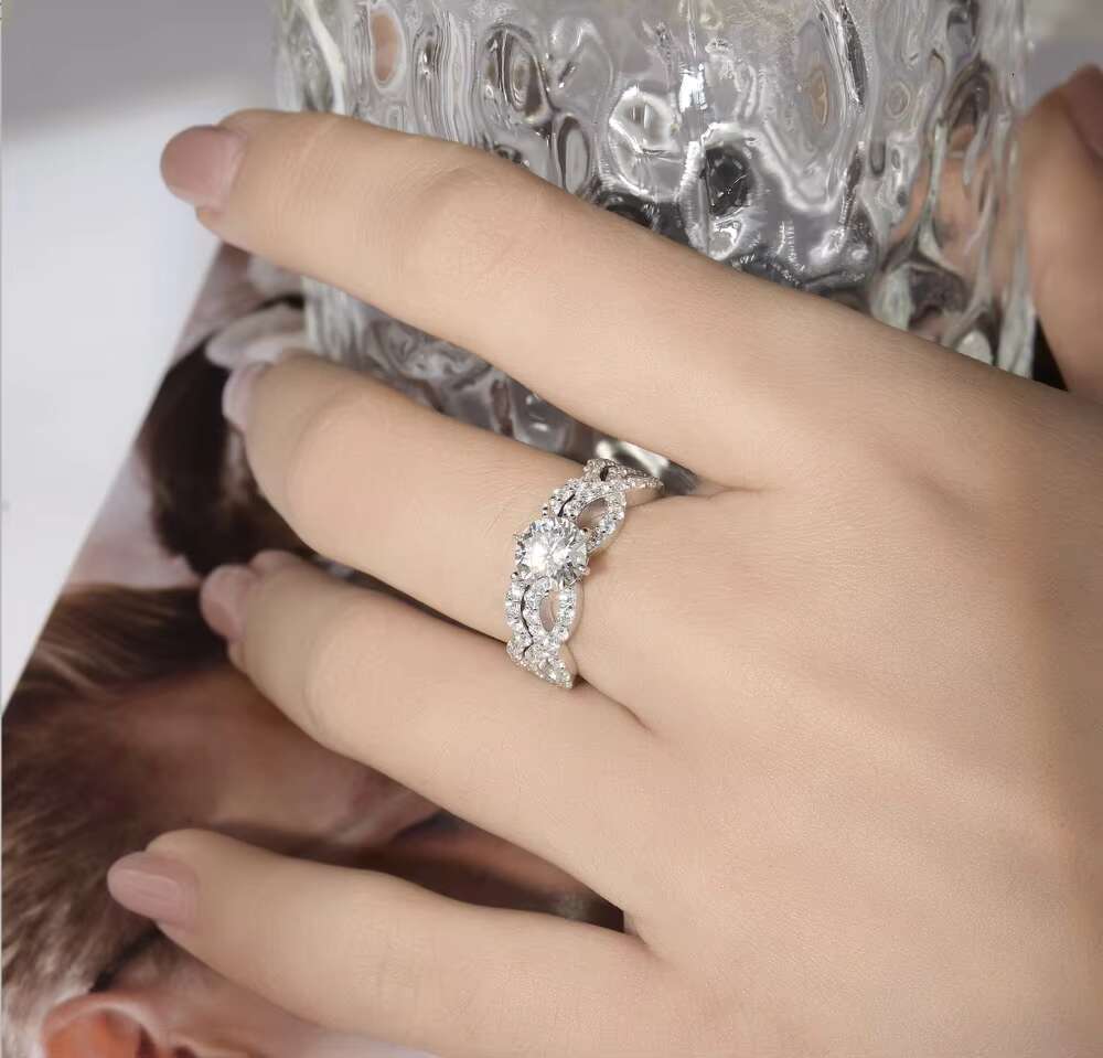 Ruizuan Star 925 Sterling Silver Fashion Jewelry Rings Set Romantic 1CT 6.5mm Moissanite Jewelry Women