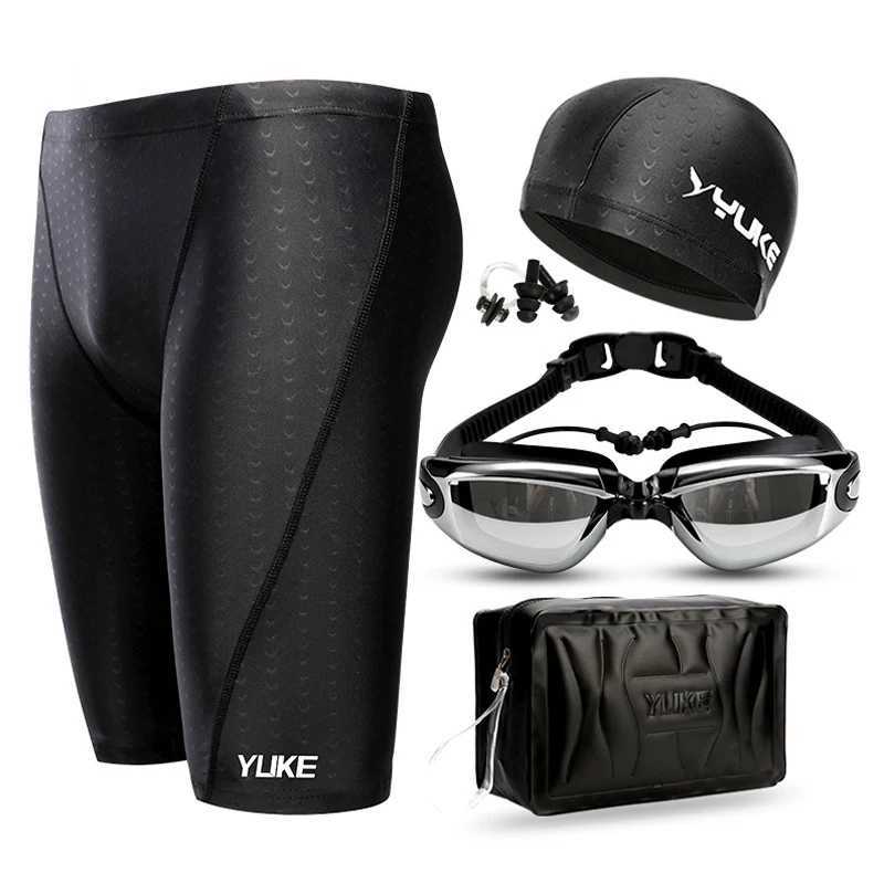 Mens swimming shorts waterproof competition swimming equipment goggles with earplug cap luggage short swimsuit half pants 2022W250410
