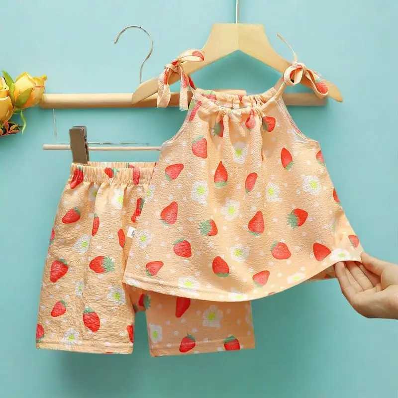 Childrens Girl 2-piece Fashion New Summer Sling Thin Top Loose Shorts Childrens Girl Cool SetXJ250410