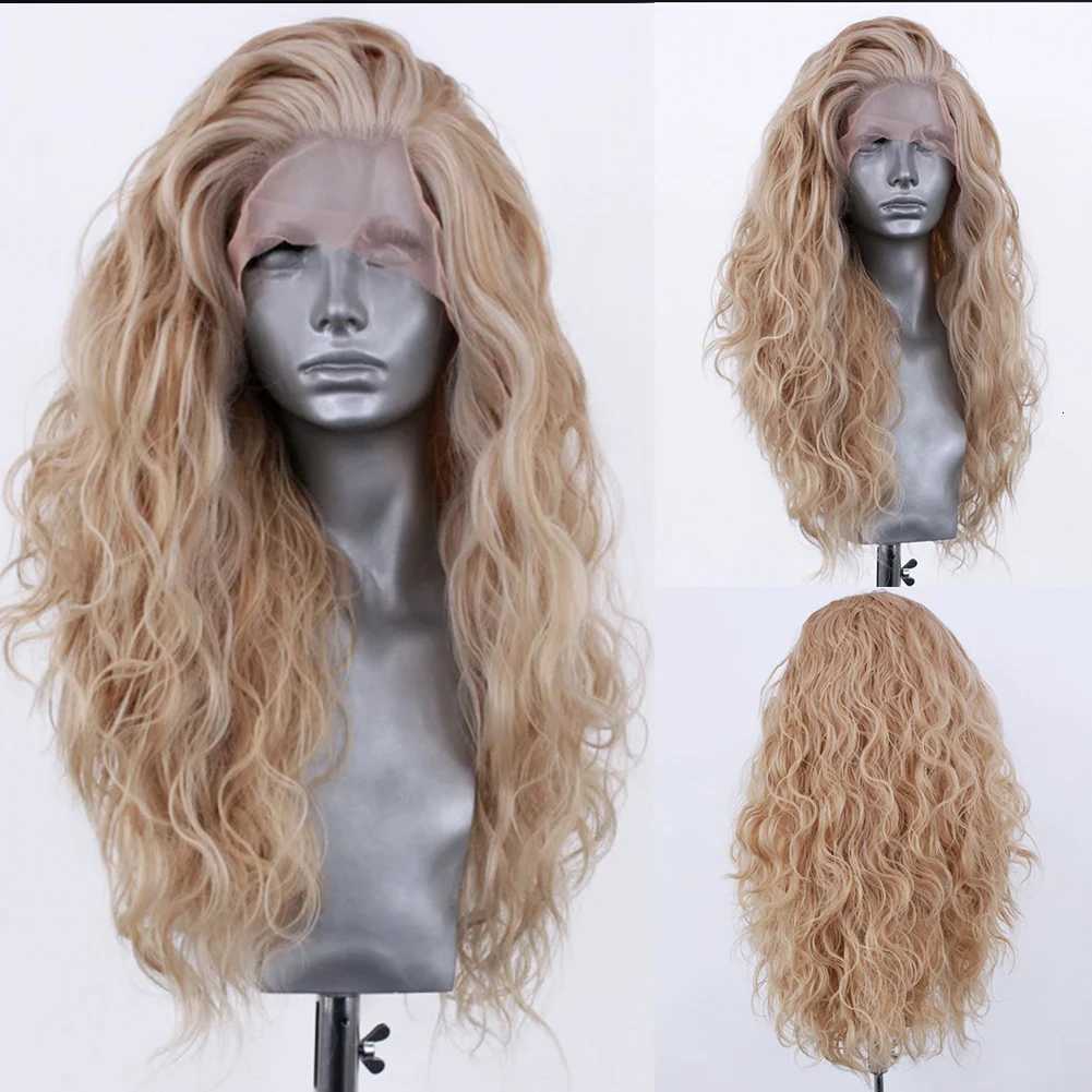 AIMEYA Long Wavy Blonde Synthetic Lace Front Wig for Women Fashion Style Lace Wigs Free Part Heat Resistant Fiber Wig CosplayT251111