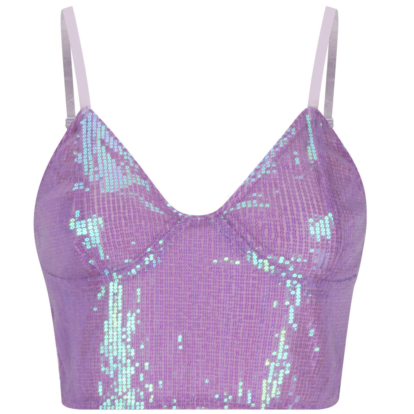 Fashionable and Spicy Nightclub Style Slim Fit Hanging Strap Sequin Small Tank Gathering Short Top