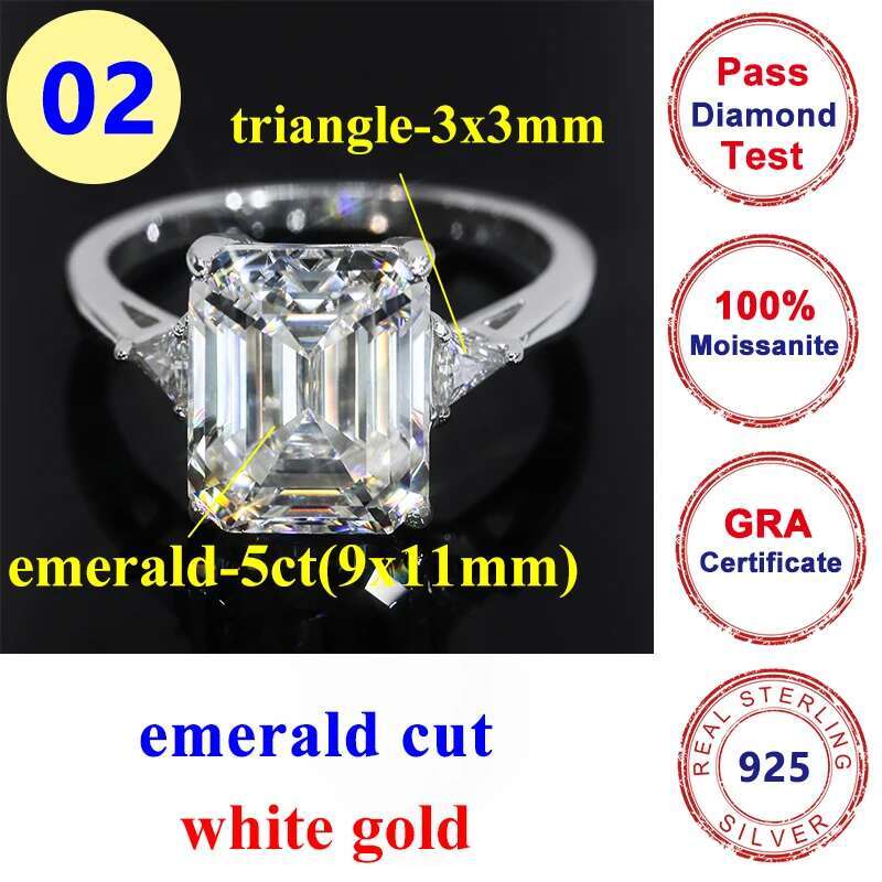 Full Moissanite Diamond D Color VVS Emerald Cut Womens Ring S925 Sliver Plated White Gold Wedding Fine Jewelry Rings for Women