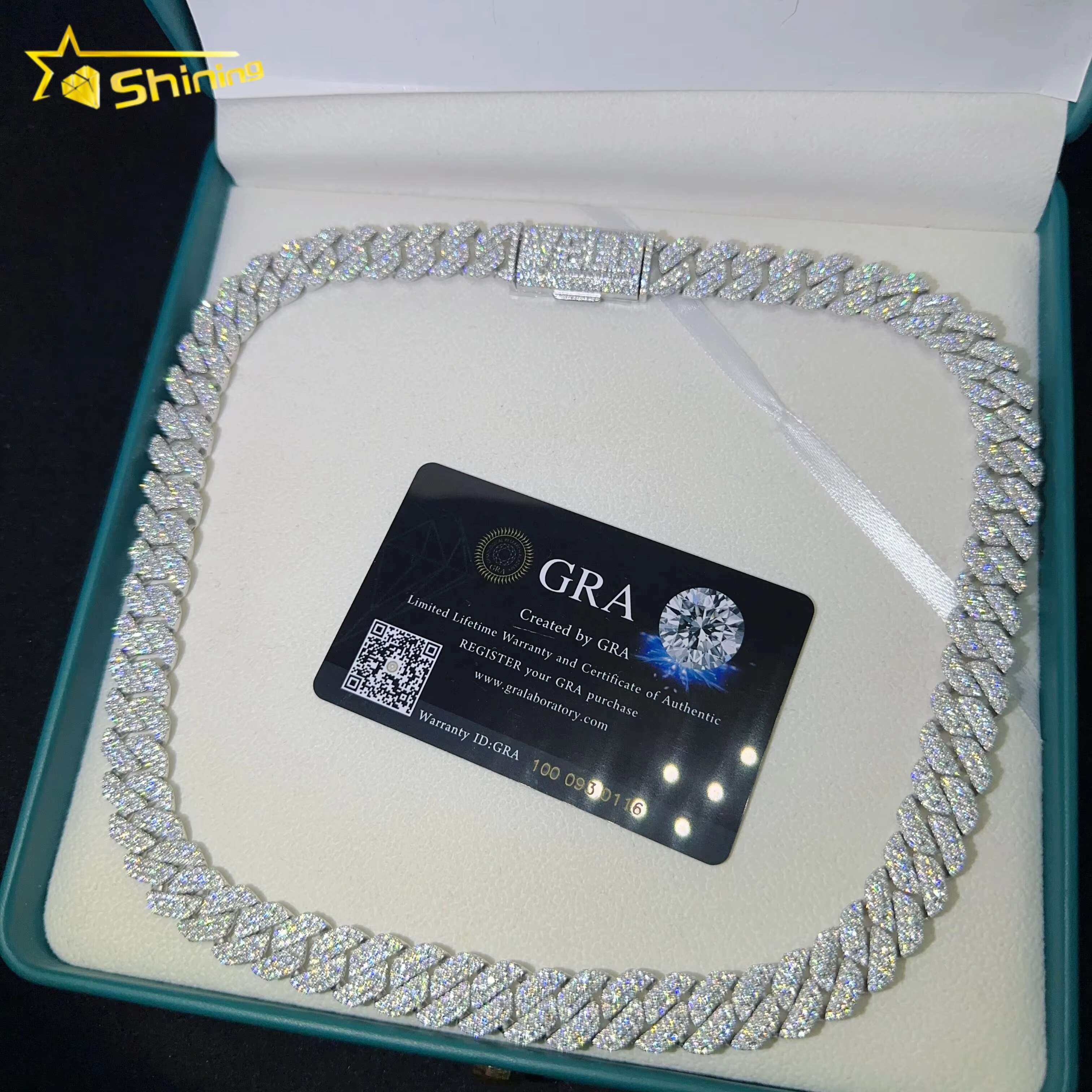 Pass Tester VVS Moissanite Lab Diamond Silver 925 Cuban Necklace and Chain Hip Hop Iced Out Jewelry 10mm Cuban Link Chain