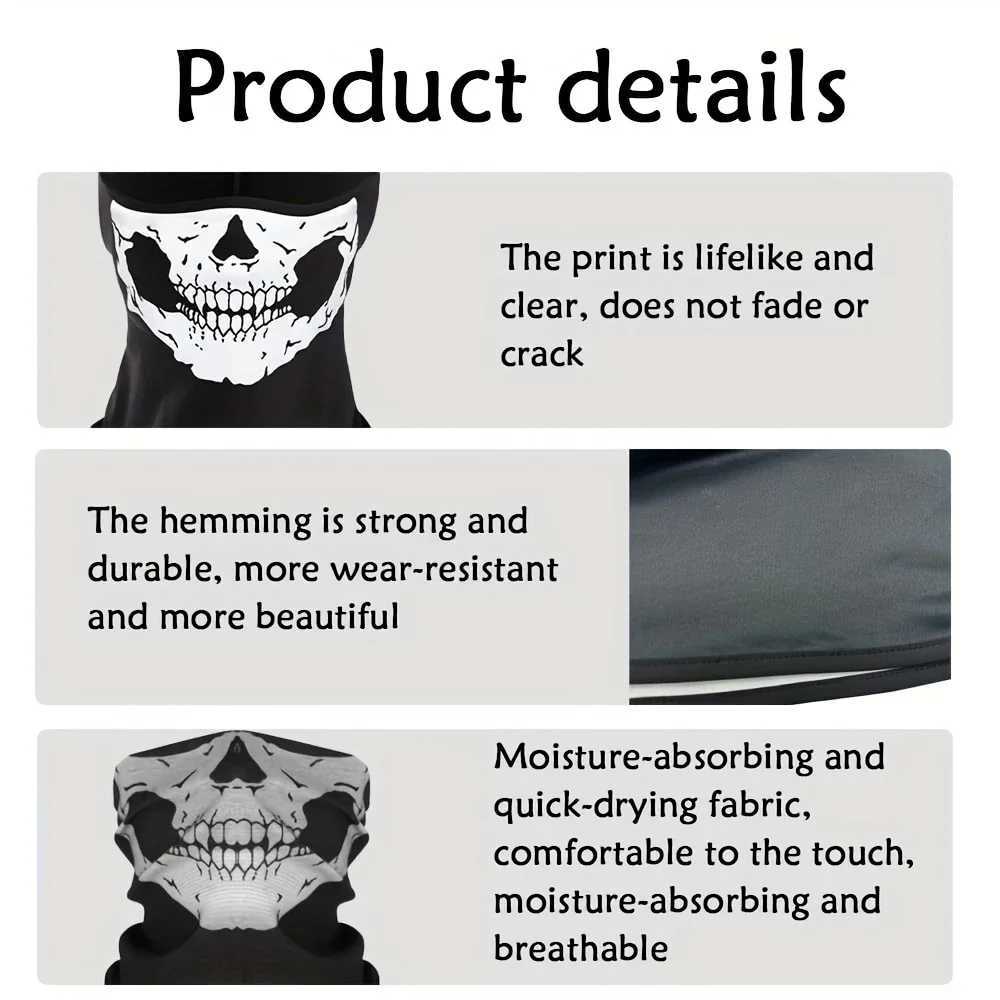 Motorcycle Balaclava Full Face Mask Skull Print Motorbike Full Face Mask Windproof Skiing Head Neck Warmer Bicycle Helmet Liner S251110