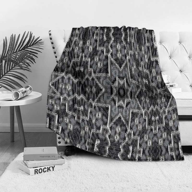 Black Gray Geometric Pattern Fleece Blanket Throw Soft Warm Bed Sofa Cover Decorative Throw Blanket C251111