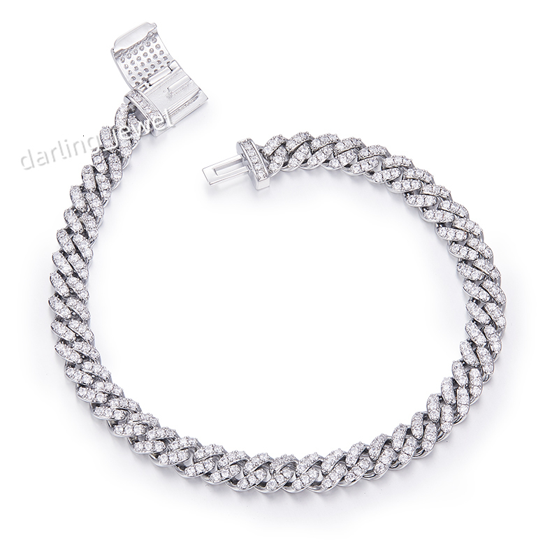 6mm Wide Cuban Chain Bracelet S925 Silver Moissanite Diamond Stone White VVS D Class Grade Fine Moissanite Bracelets Bangles