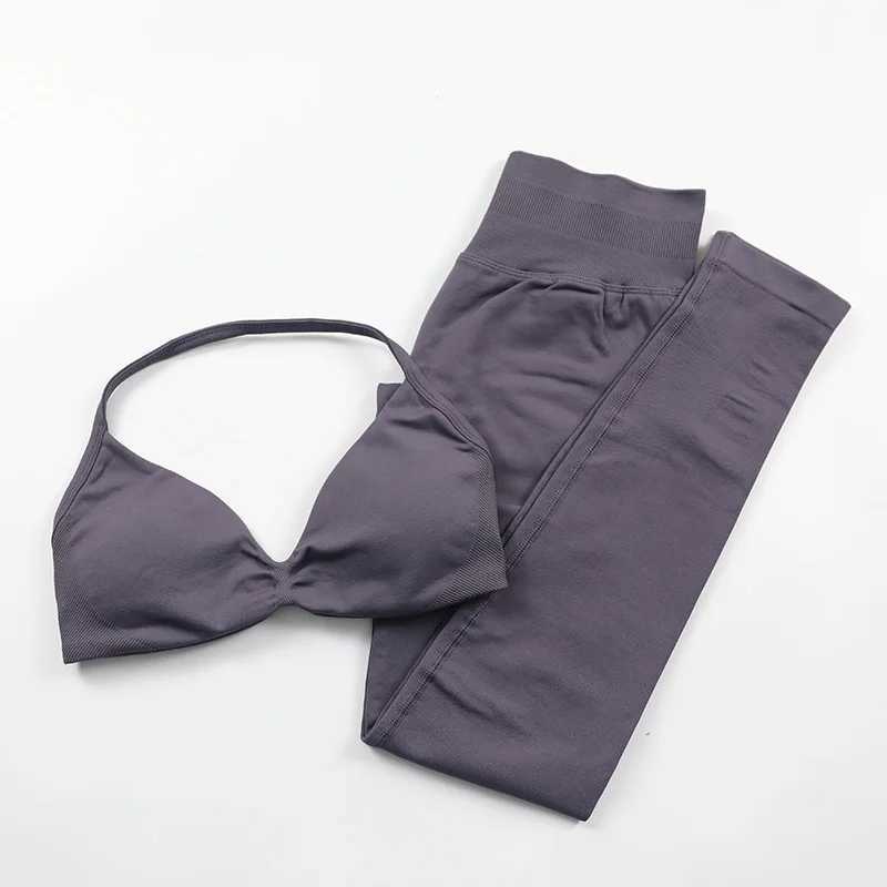 Impact seamless yoga set womens 2-piece set Scrunch gym leg Rouched Halter sports bra sportswear womens gym setW250411