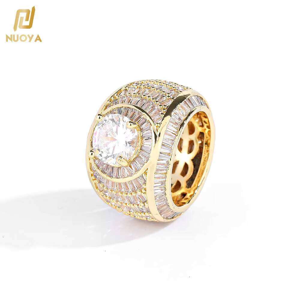 High Quality Fine Jewelry Sier Color Big Ladies Rings Full Pave Bling Zircon Gold Plated Dia Ring for Men Women