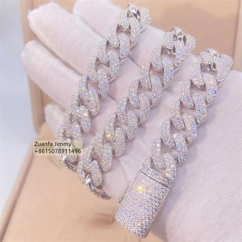 Luxury Custom Iced Out Buss Down Two Row Fully Iced Out 13mm VVS1 Moissanite Diamond Miami Cuban Link Chain