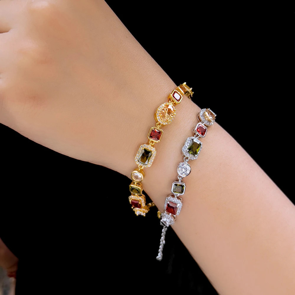 Pera Gold Color Multicolor Cubic Zirconia Adjustable Link Chain Bracelets for Men and Women Hip Hop Style Jewelry B268 250408