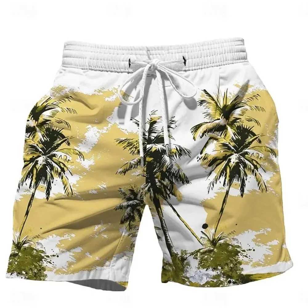 2025 Summer Oversized Casual Mens Drawstring Shorts Quick Dry Hawaii Holiday Sports Swimming Trunks Coconut Tree Printed ShortsW250410