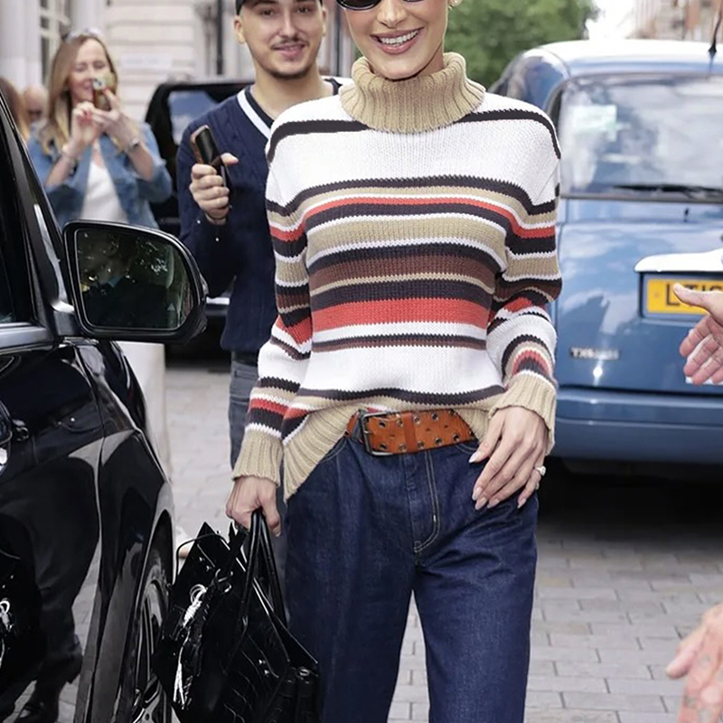 Women's contrast striped pullovers, daily street fashion sweaters, retro, elegant temperament, holiday, best-selling women's wear---TVL037