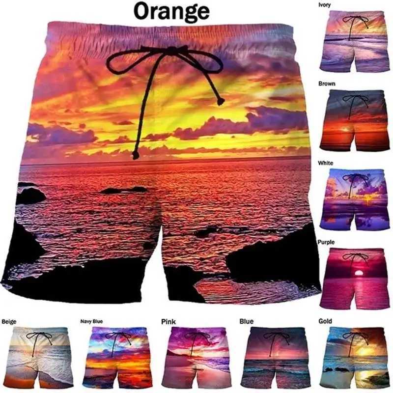 Beach Sunset Sunrise Scenery Beach Shorts Mens 3D Printed Board Shorts Swimsuit 2023 Hawaii Bermuda Swimsuit Pants Cool ShortsW250410