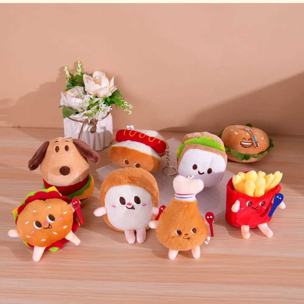 Burger plush doll keychain chicken leg French fries cute bag pendant backpack accessories cheese filled toy keychain W250411