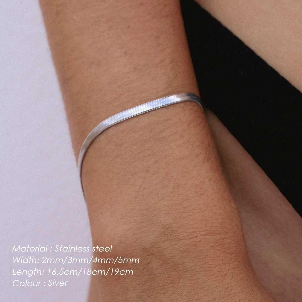 eManco Simple Boutique Jewelry Stainless Steel Flat Snake Chain Bracelet Adjustable Womens Accessories Wholesale No Color FadinC250410