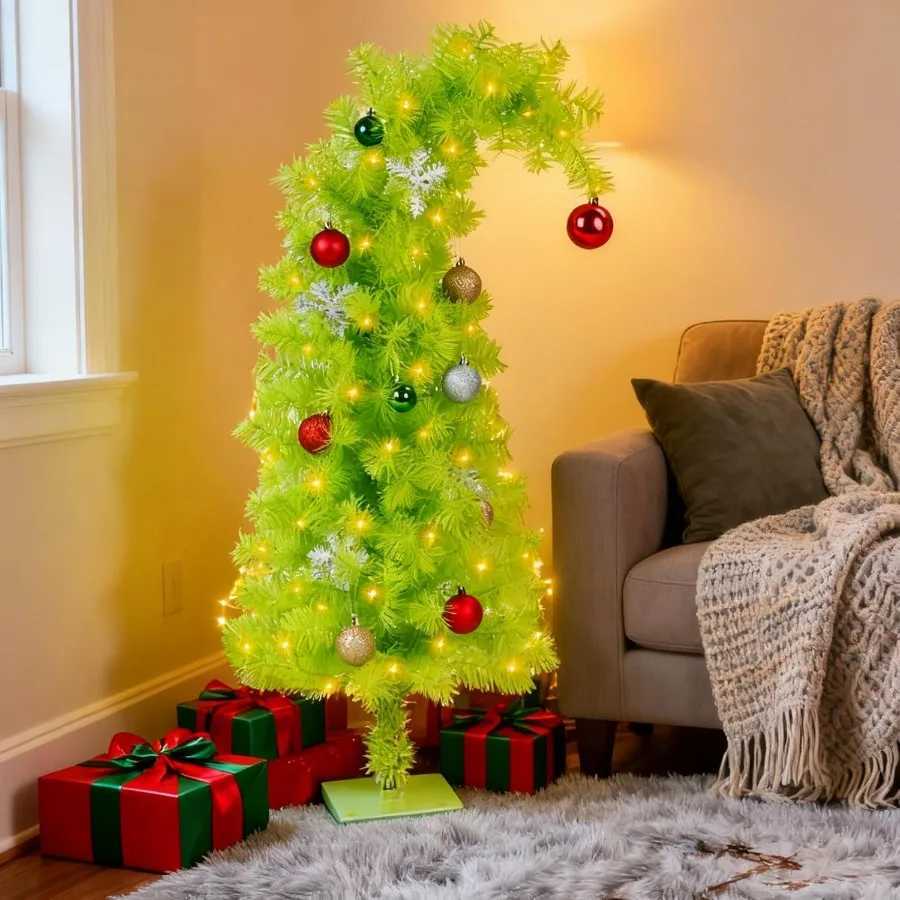 Christmas 3ft Artificial Christmas Tree Grinch Tree Halloween Tree Decorations Whimsical Green with 150 LED Warm White Lights Colorful Ba Y251111