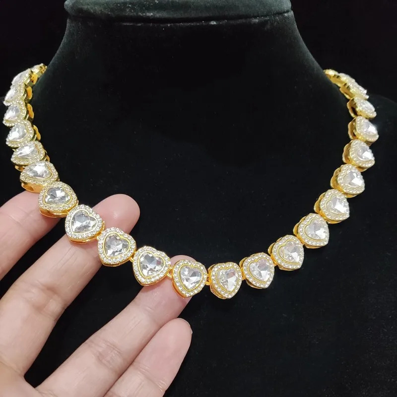 Mens and Womens Hip Hop Chain Necklace 13mm Wide Heart Chain Hip Hop Ice Sparkling Necklace Fashion Jewelry Gift 250408