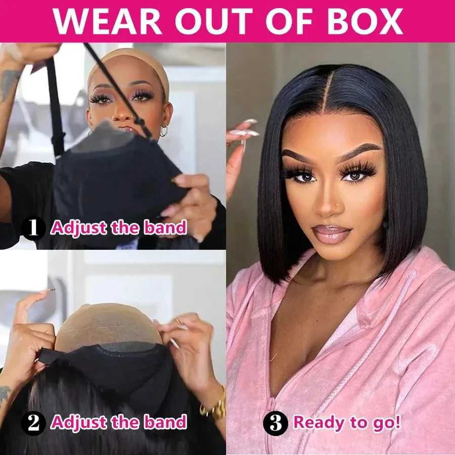 Short Bob Wigs Straight Glueless Wig Ready To Wear Human Hair Wigs Pre Cut 4x4 Elastic Drawstring Upgraded No Glue Lace Air WigT251111