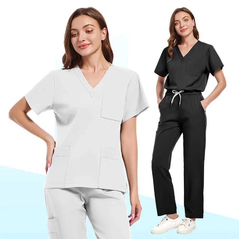 Women Medical Uniforms Scrubs Sets Hospital Surgical Gowns Short Slve Tops Pant Nursing Accessories Doctors Clothes Work Wear X250410