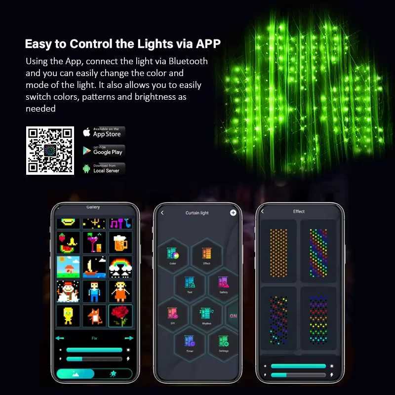 Christmas LED RGB Smart Curtain Lights with Music App Controls Fairy Light DIY String Lamp Party Window Curtain Bedroom Christma Deco Y251111