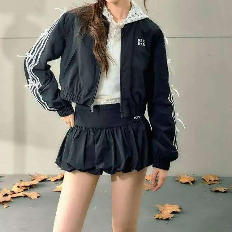 Woman New 2000S Aesthetics Elegant Two Piece Set Women Sexy Sport Wear Coat + Mini Skirt Suit Female High Street Chic Sets