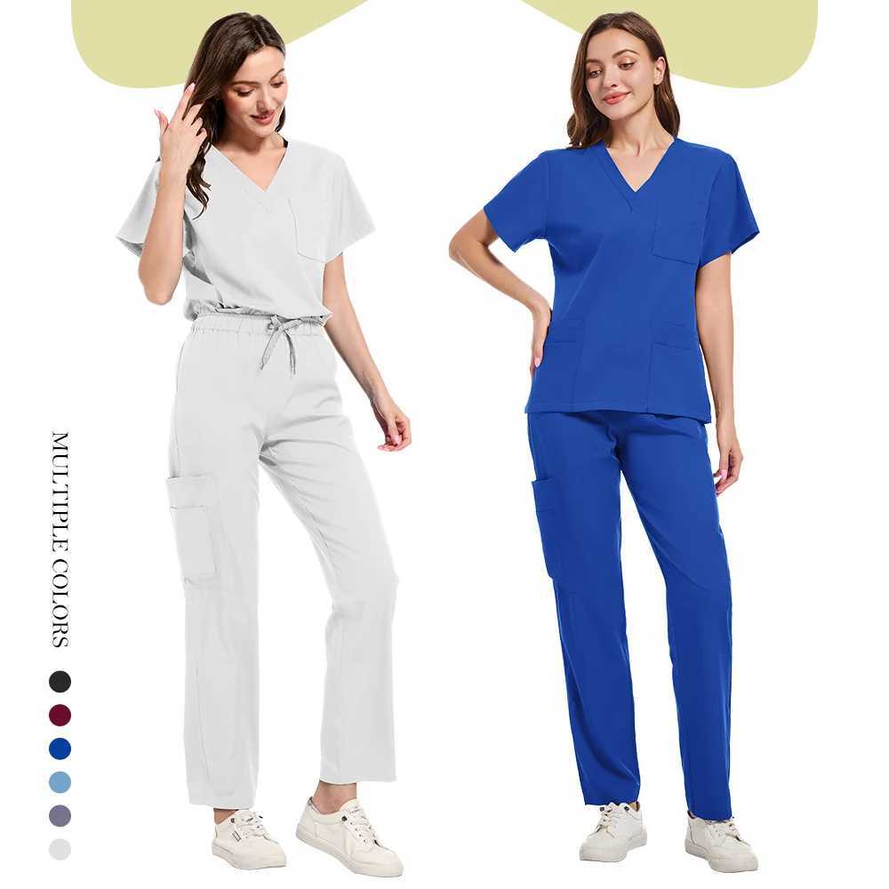 Surgical Set Women Pet Hospital Scrub Uniforms Suits Unisex Solid Color Surgical Gown Pocket V-neck Jogger Suits Price X250410
