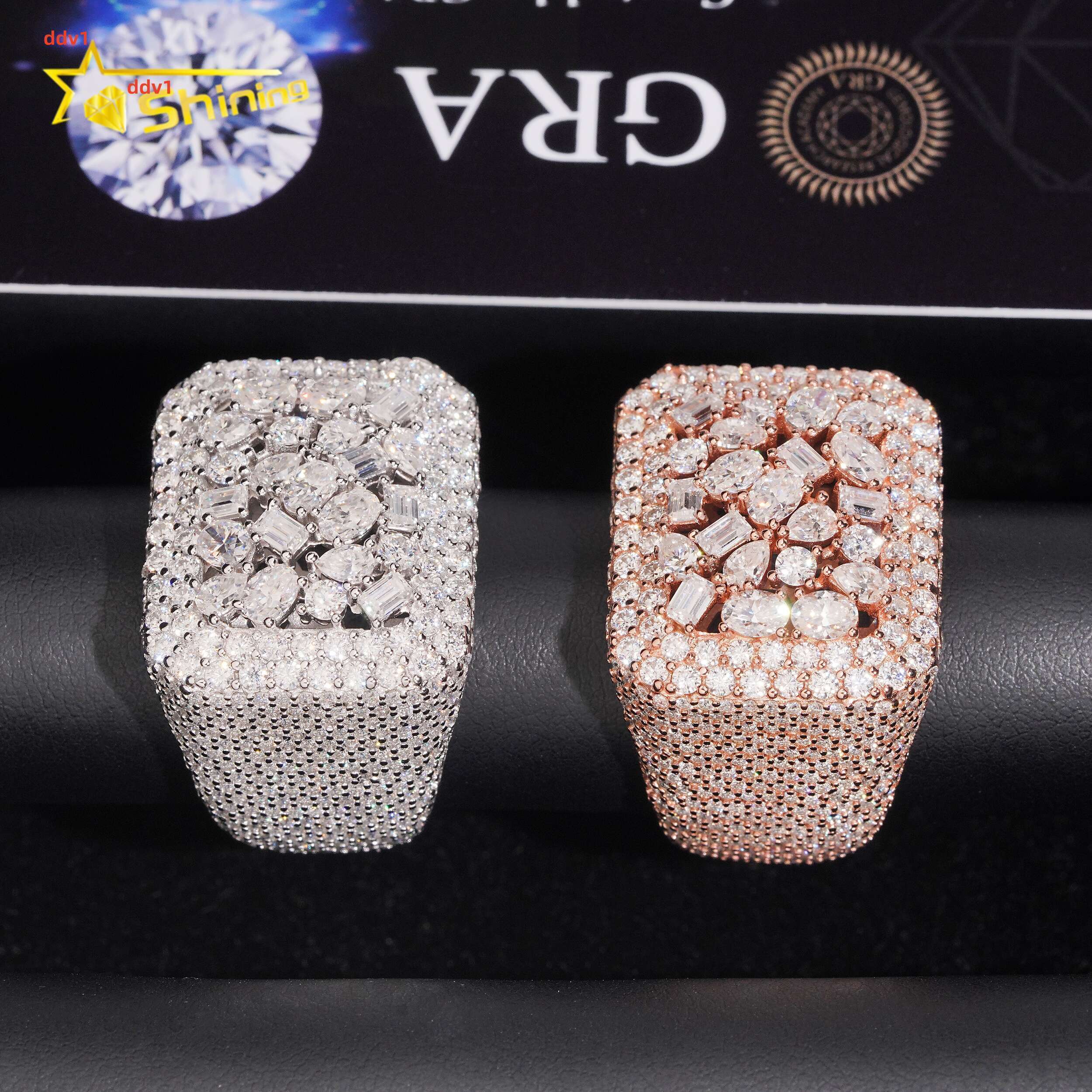 GRA Certified Moissanite Ring Men Hip Hop 925 Sterling Silver High Quality Shining Iced Out Ring Hip Hop Ring for Men