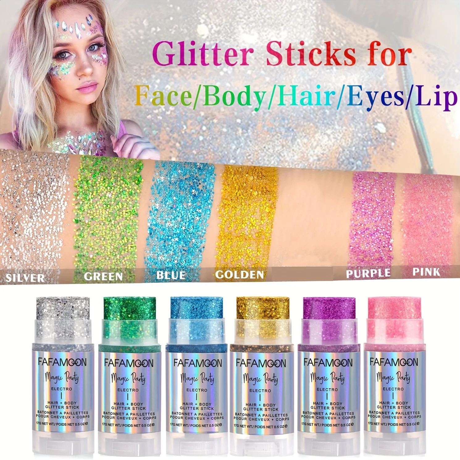 Body Glitter Stick Singer Music Rave Festival Rotating Mermaid Face Glitter Stick Holographic Glitter for FaceBodyHairEye 250410