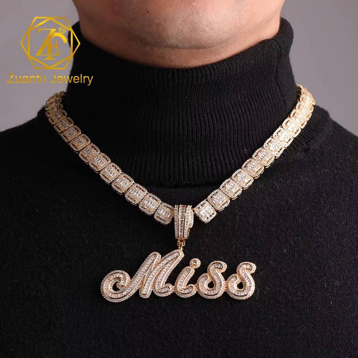 HipHop Luxury 925 Sterling Silver VVS Moissanite Diamond Pendant with Fully Iced Name Letter Fine Pendants Charms Customizable