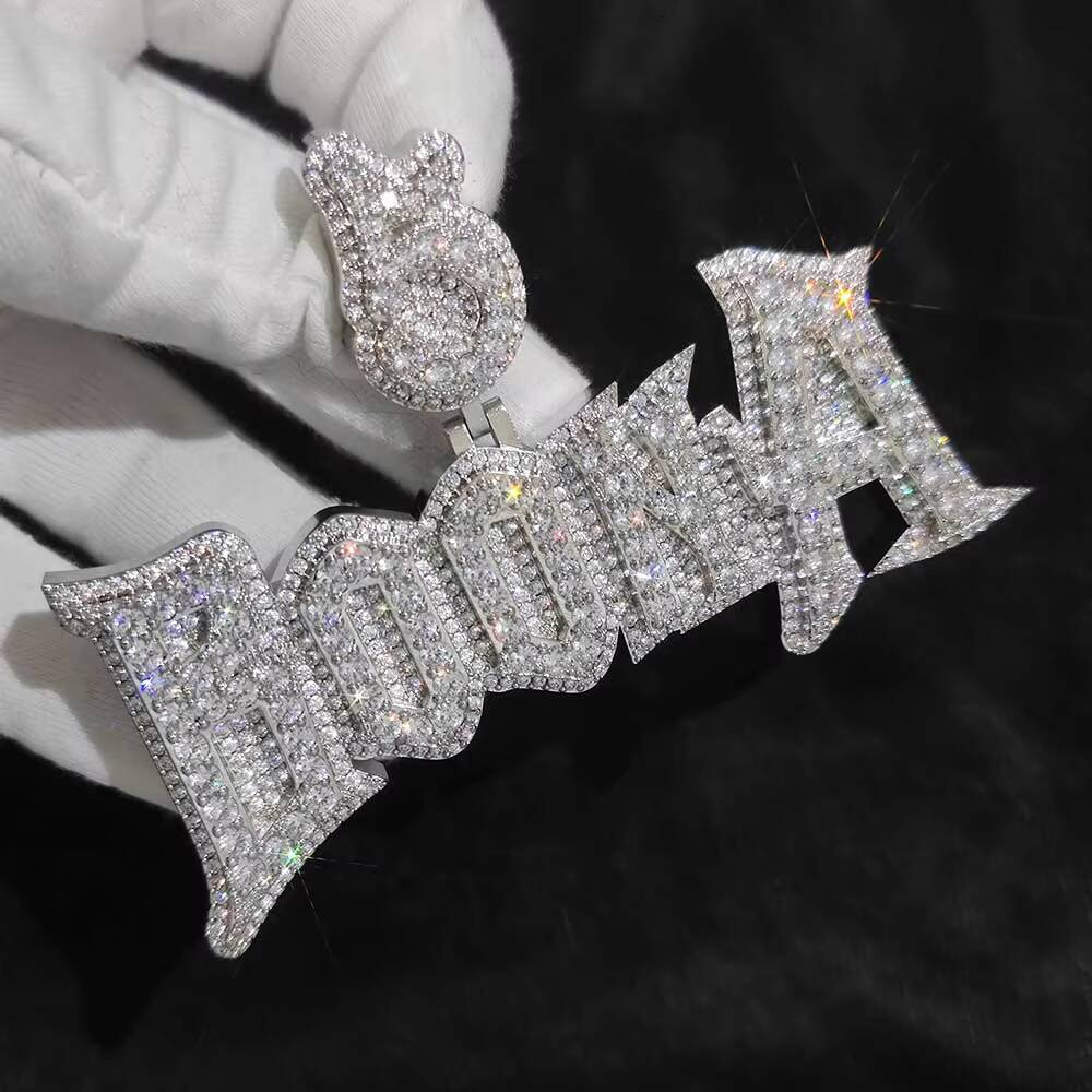 NUOYA Customized Hip Hop Jewelry Iced Out Diamond Name Pendant Personalized Shiny Diamond Custom Letter Pendant Customizable