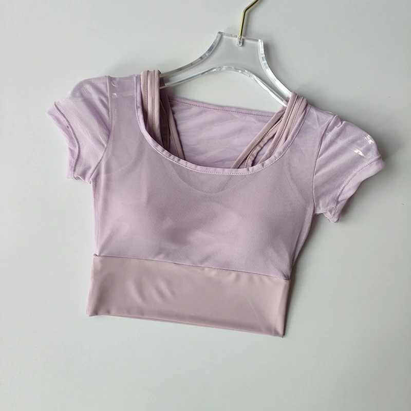 Womens Pilates Training and Fitness Set Chest Mat Yoga Set Top Quick Drying High end Feeling Sports Short Sleeve BreathableW250411