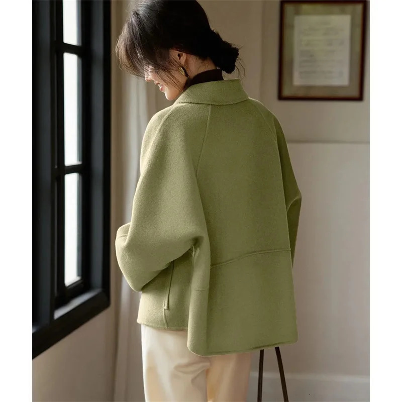 Long Sleeves Wool Blend female Outwear Korean Large Size 4XL Woolen Short Ladies Jacket Winter Flip Collar Woolen Women Coat 251107