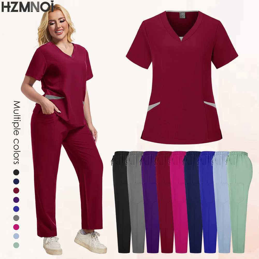 Medical Uniform Elastic Scrub Set Hospital Surgical Scrubs Tops Pants Nurse Nursing Workwear Doctors Clothes Medical Accessories X250410