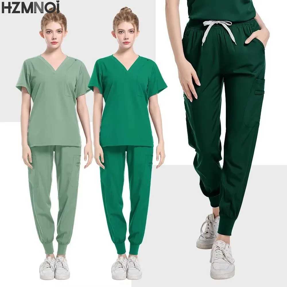 Fashion Black Uniforms Woman Beauty Workwear Medical Scrub Set Doctor Nurse Nursing Clothes Clinical Scrubs Top Pants Sets S-XXL X250410