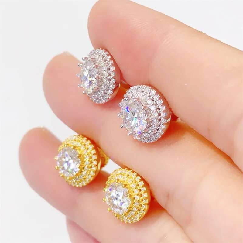 2ct D Color Moissanite Diamond Halo Earrings Screwback 925 Sterling Silver Full Moissanite Stud Earrings Hiphop Jewelry Gift